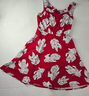 Disney Stitch Floral Dress Red White Fit & Flare Pockets Size Small